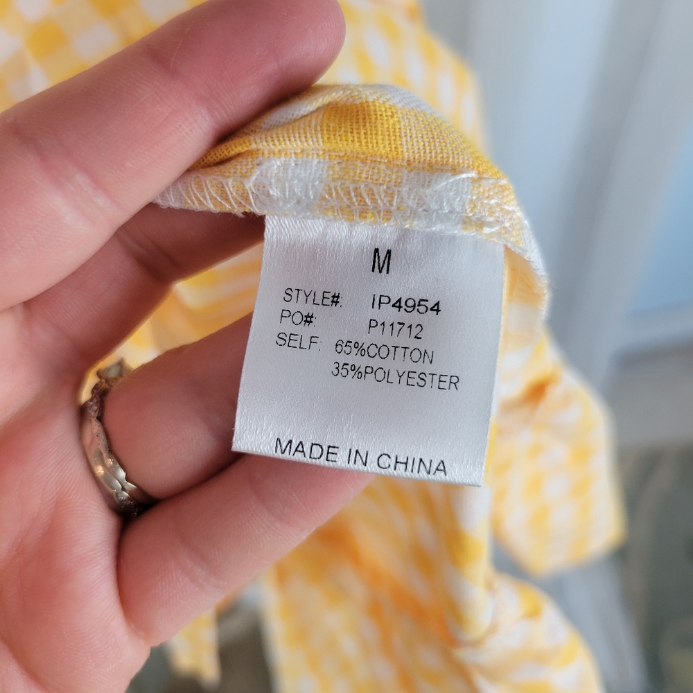 Bibi Gingham Maxi Dress Yellow White Size Medium Cotton Blend Oversized Prairie - Picture 7 of 9